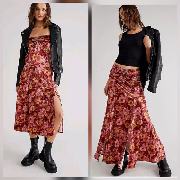 Free People Dresses & Skirts - Free People Midi Dress Large Red Wine Carpe Diem Convertible Maxi Skirt NEW